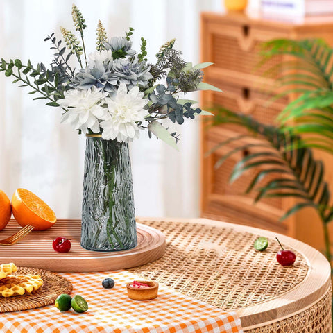 Leftover fake flowers dining table centerpiece adds color with minimal upkeep
