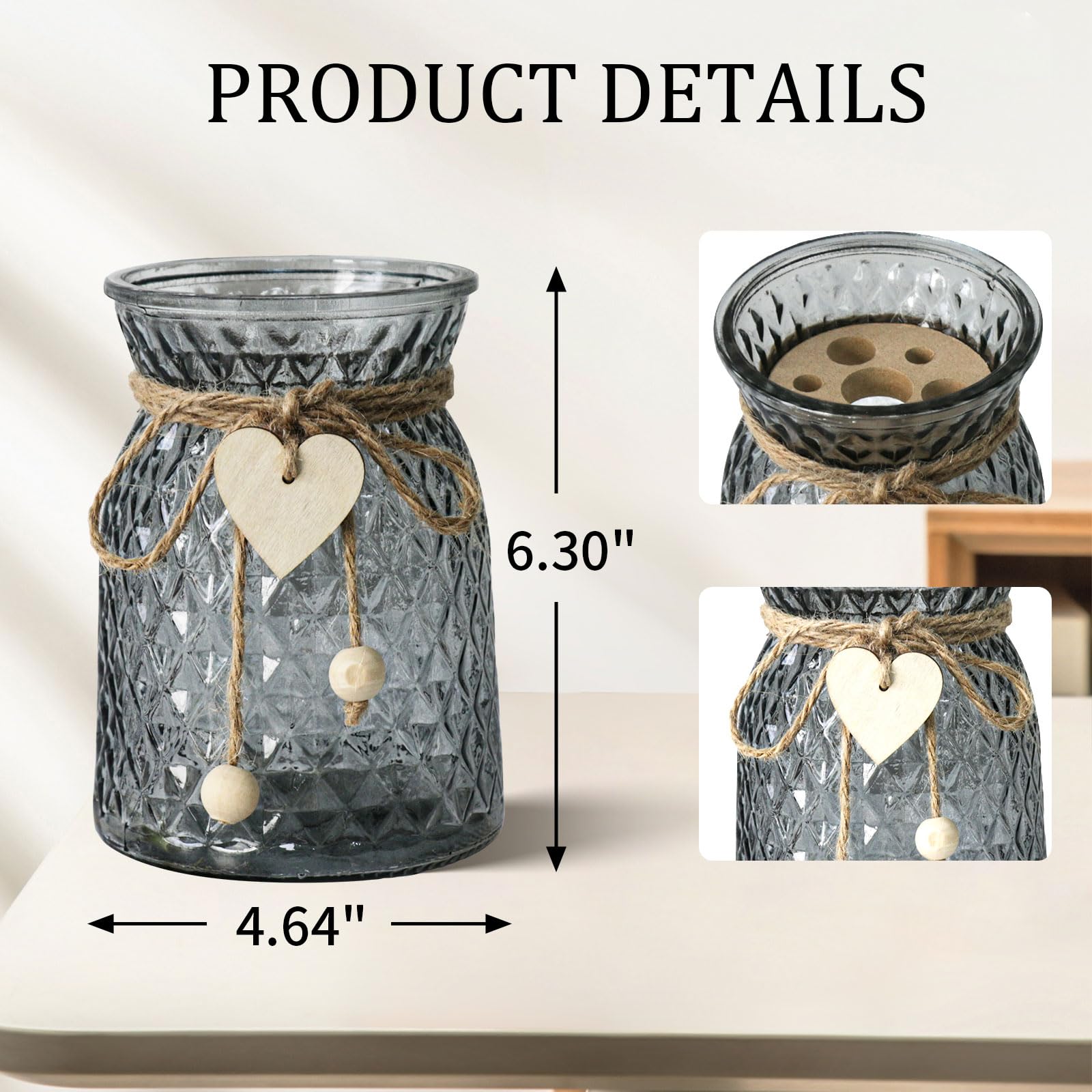Leftover glass vase with heart pendant highlights romantic centerpiece option