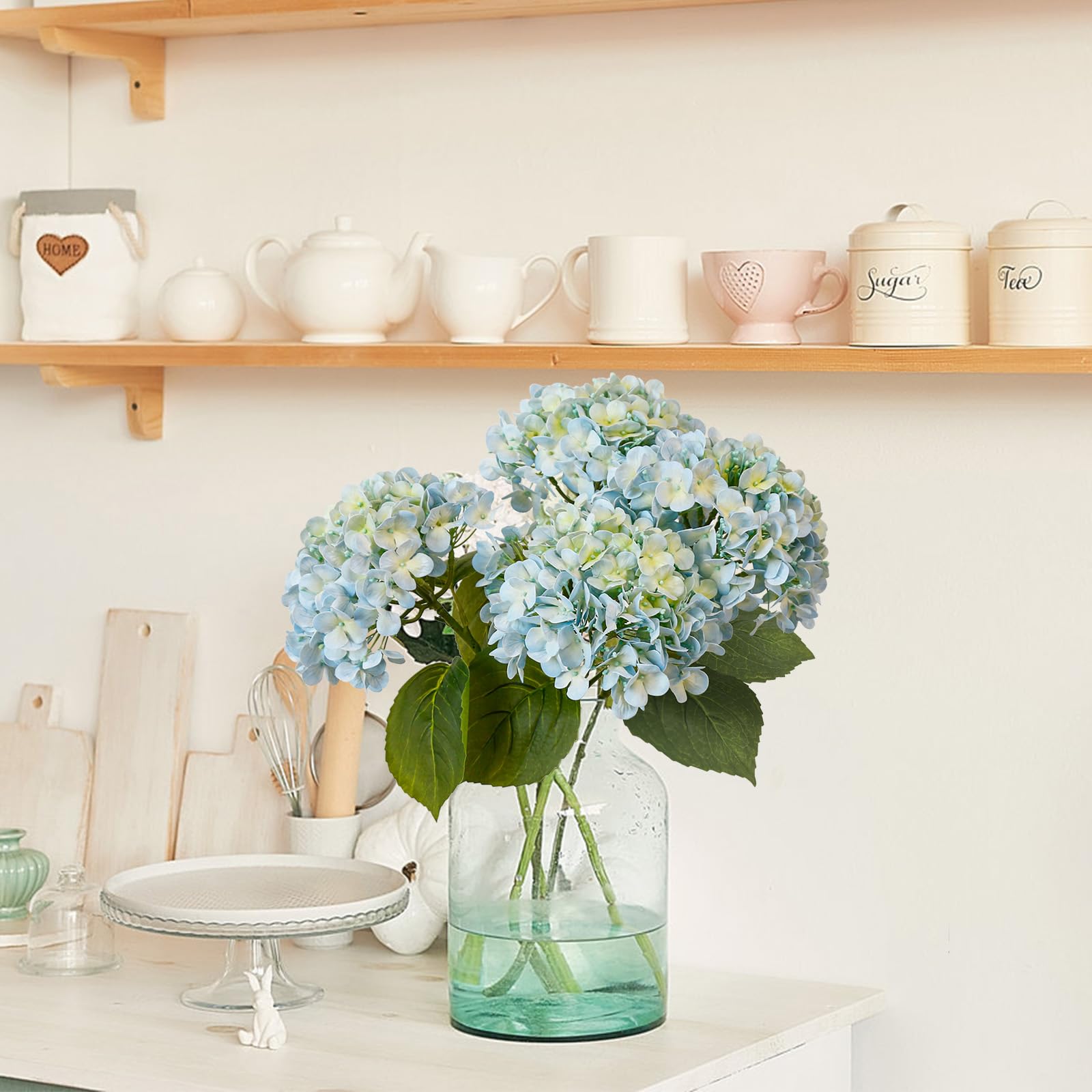 Leftover hydrangea decor elevates dining room ambiance.