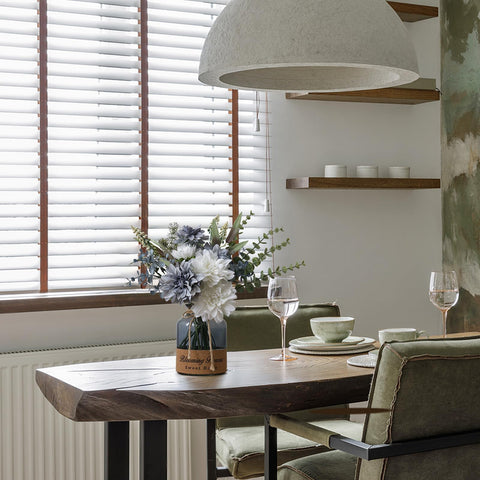 Leftover kitchen table decor provides a touch of color without upkeep.