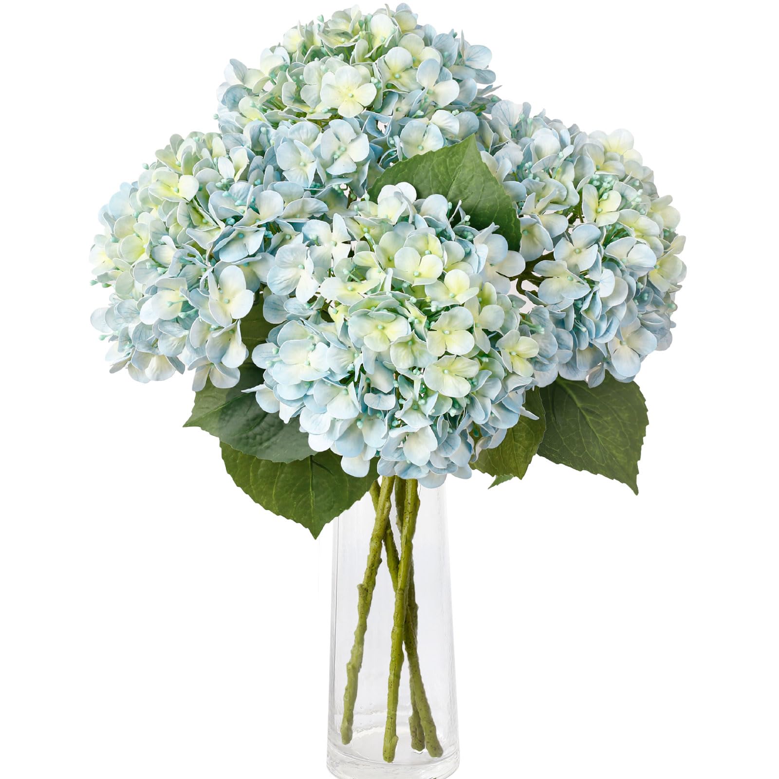 Leftover light blue hydrangea bouquet for table centerpieces with lifelike petals.