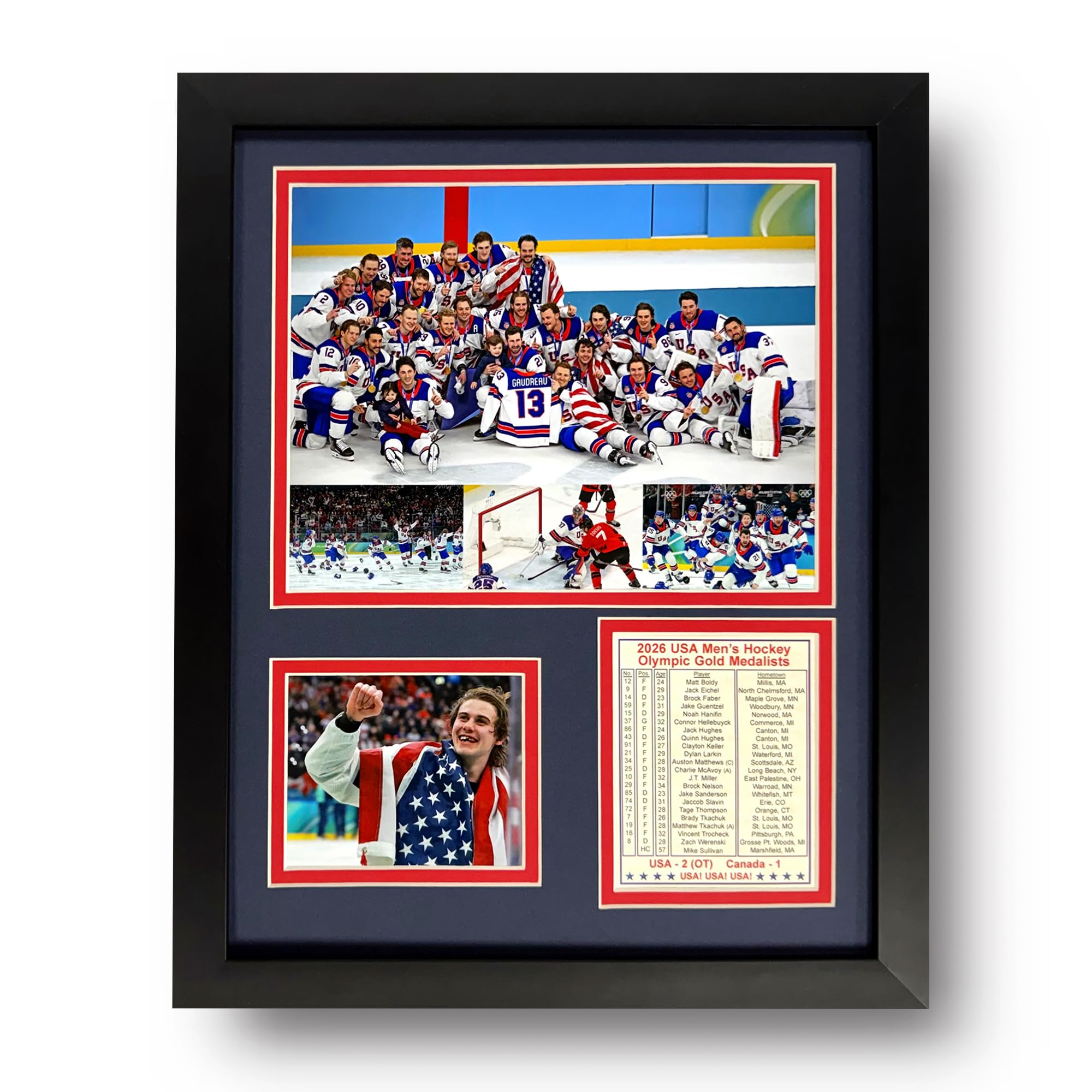 Legends Never Die 12x15 framed collage of USA Hockey 2026 gold medal moments for wall display