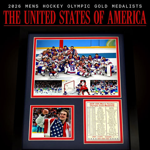 Legends Never Die 18x22 framed collage of USA Hockey 2026 gold medal moments for a larger display