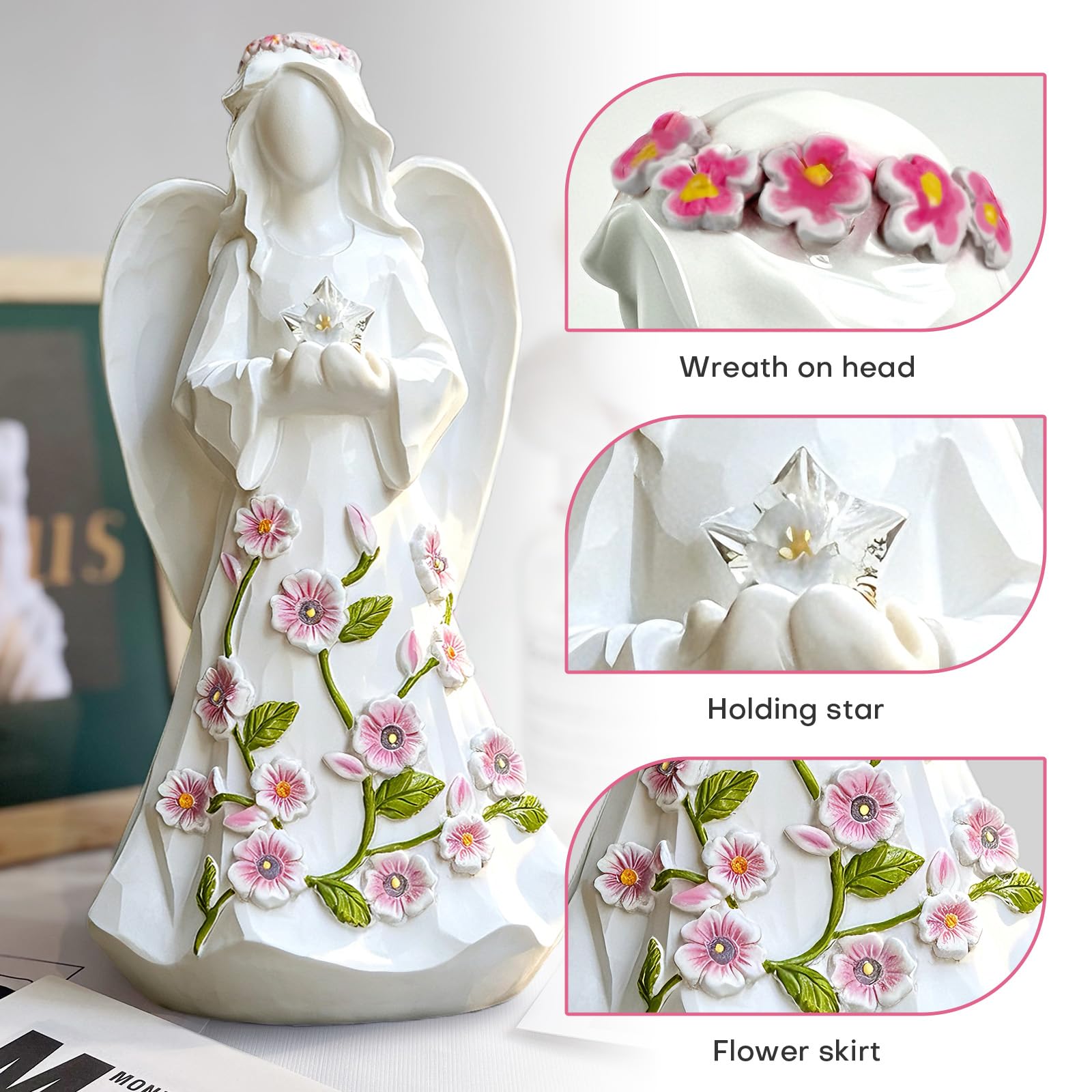 LEGIFO 8.6-inch angel figurine with timer for energy efficiency.