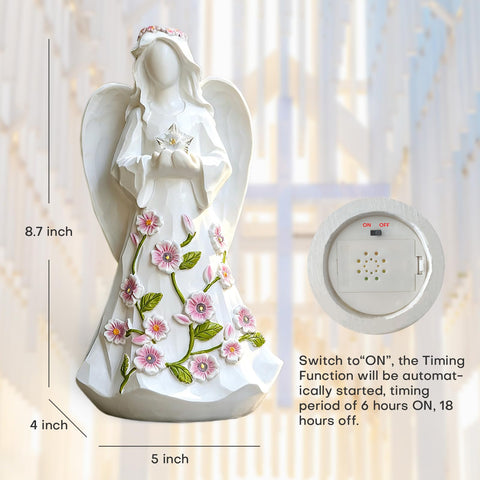 LEGIFO light-up guardian angel with floral details ideal for mantels.