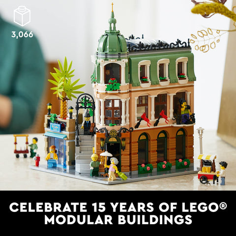 LEGO Icons Boutique Hotel penthouse suite with ornate details for display centerpiece.