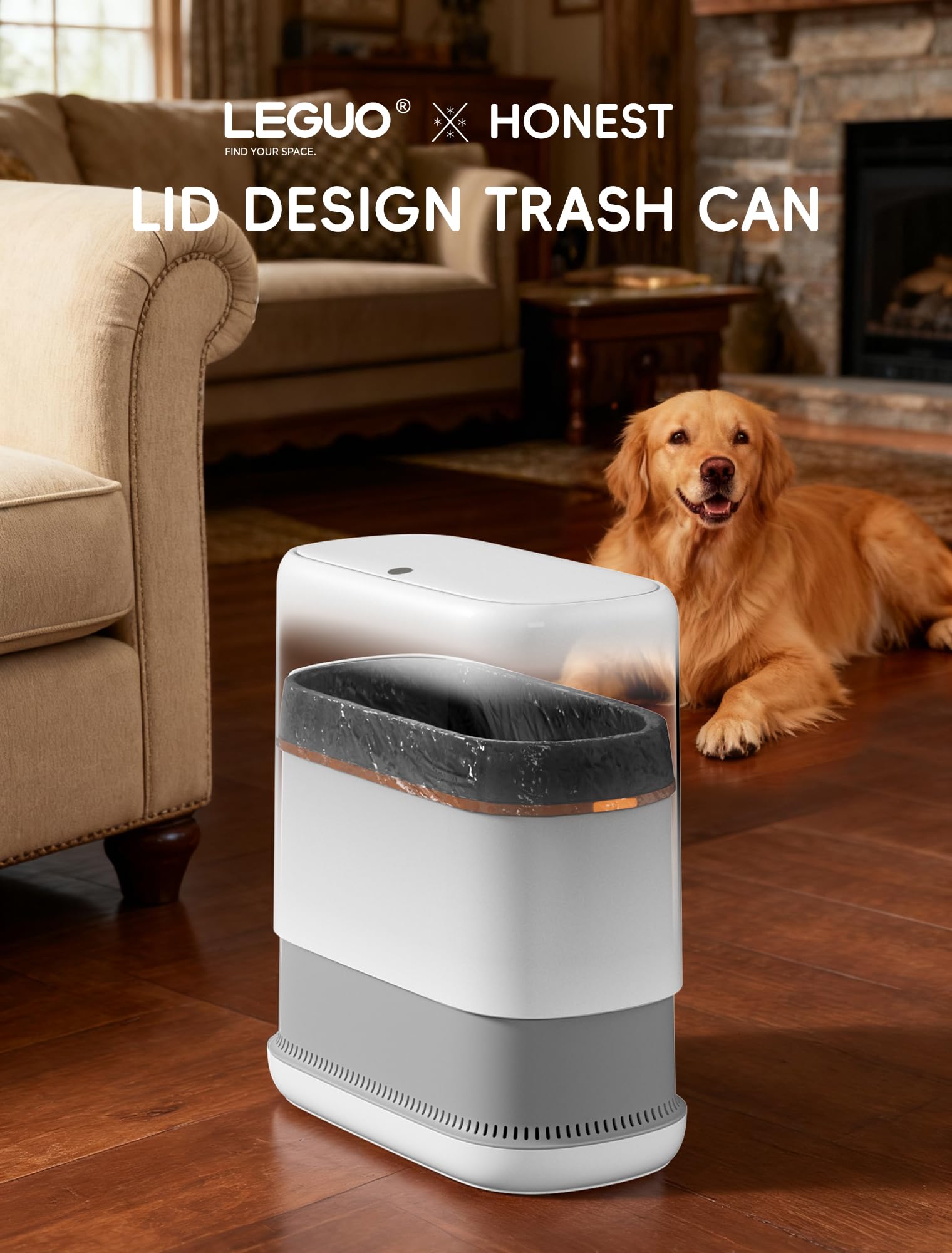 LEGUO press-top lid design opens smoothly for quick disposal