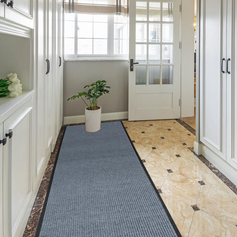 Lehom MYOYAY carpet runner, gray cut-to-length, adaptable to various hallway layouts.