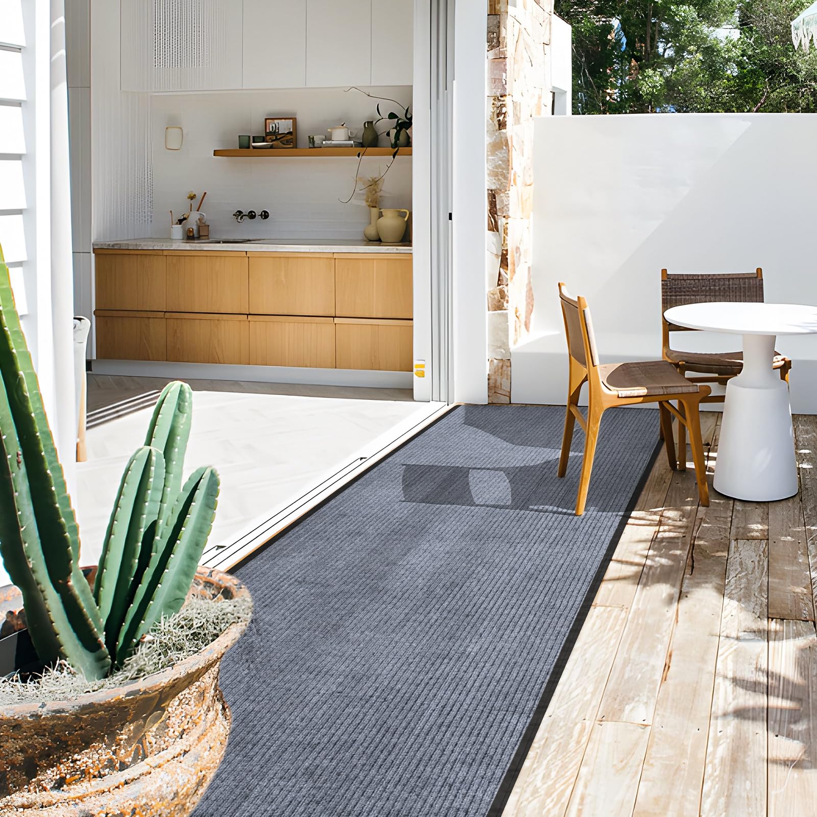 Lehom MYOYAY carpet runner, gray kitchen-dining use, resists spills and enhances cleanliness.
