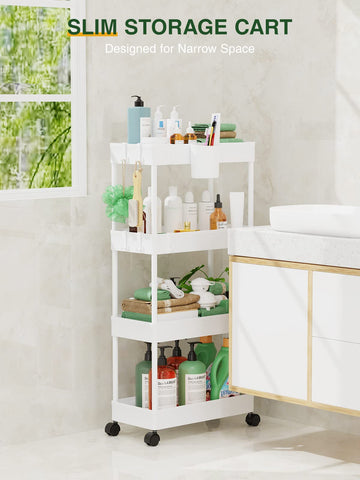 LEHOM narrow-space laundry cart sits between washer and dryer for compact storage.