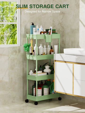 LEHOM slim rolling cart with 360 degree wheels for easy relocation.
