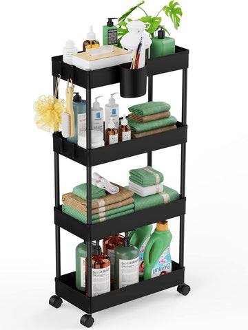 LEHOM Slim Rolling Cart with four tiers for bathroom storage.