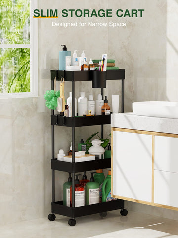 LEHOM Slim Rolling Cart fits between appliances for laundry room.