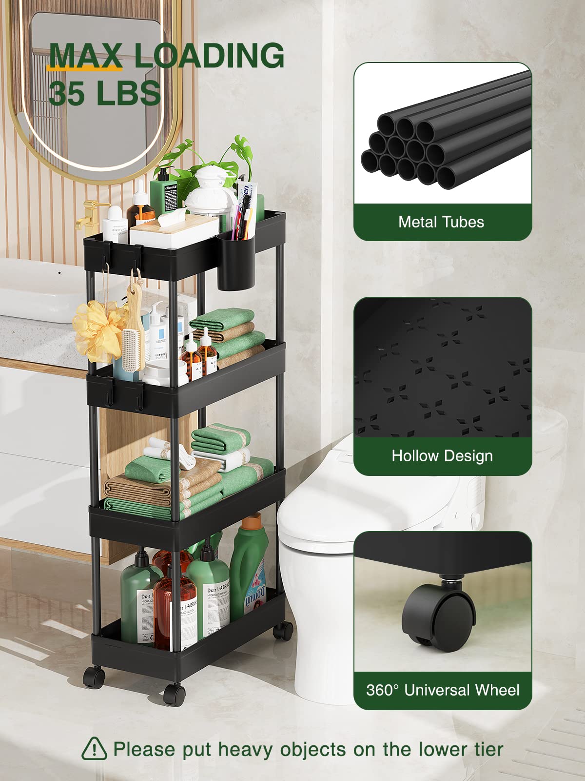 LEHOM Compact cart suits bedroom and office spaces.
