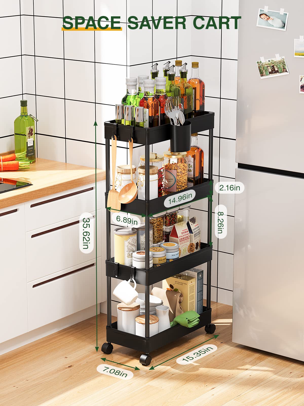 LEHOM Mobile storage cart ideal for kitchen organization.