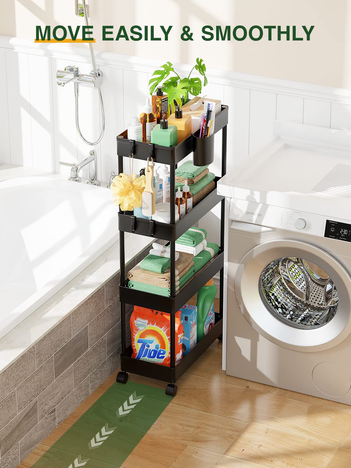 LEHOM slide-out shelves provide easy access to supplies.
