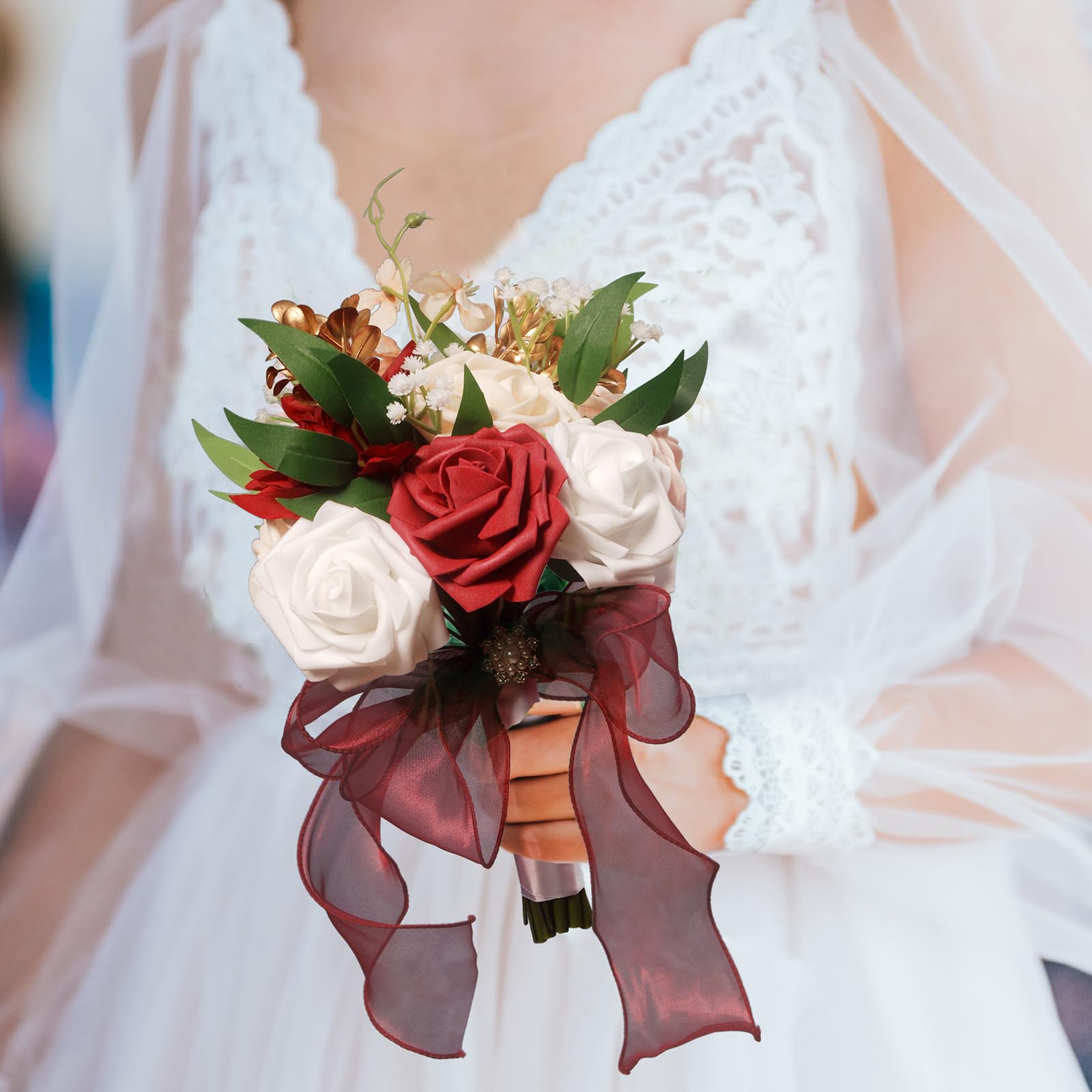 LEIFENY artificial rose toss bouquet for graceful bridal traditions