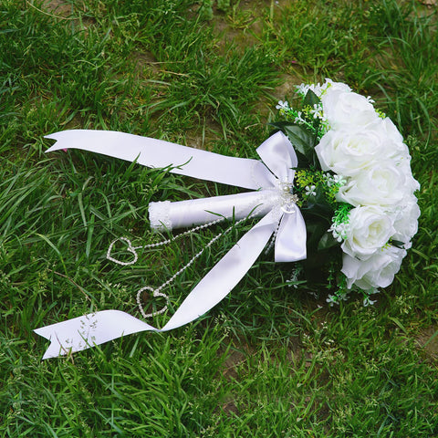LEIFENY 18 ivory roses bouquet with lush greenery and soapwort accents