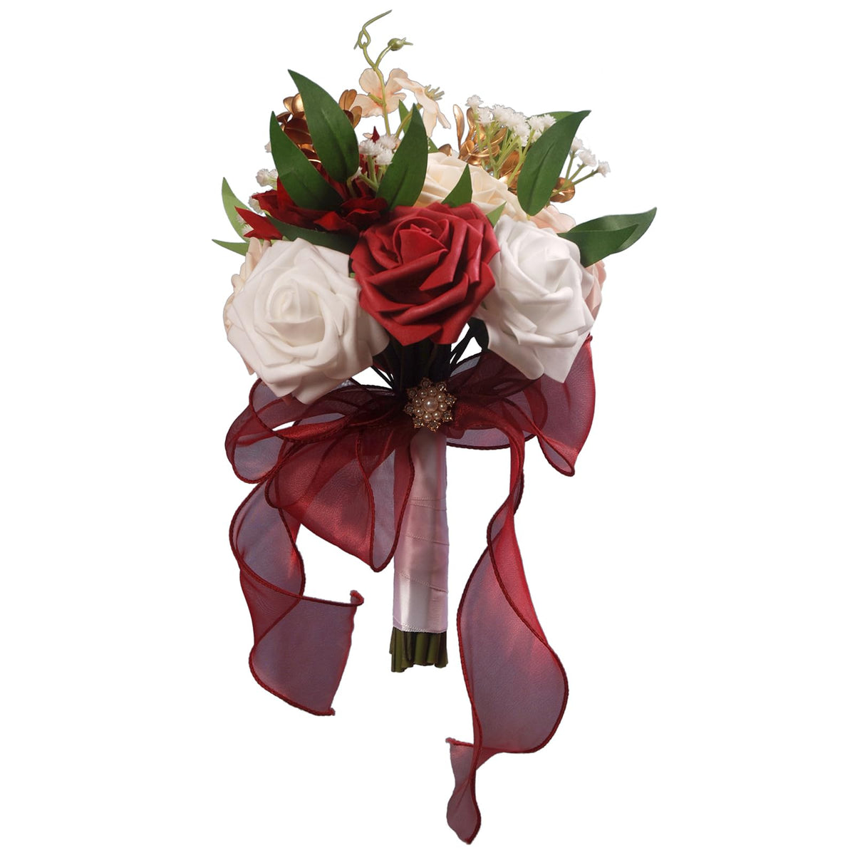 LEIFENY bride bouquet in burgundy and white with silk ribbon, ceremony-ready