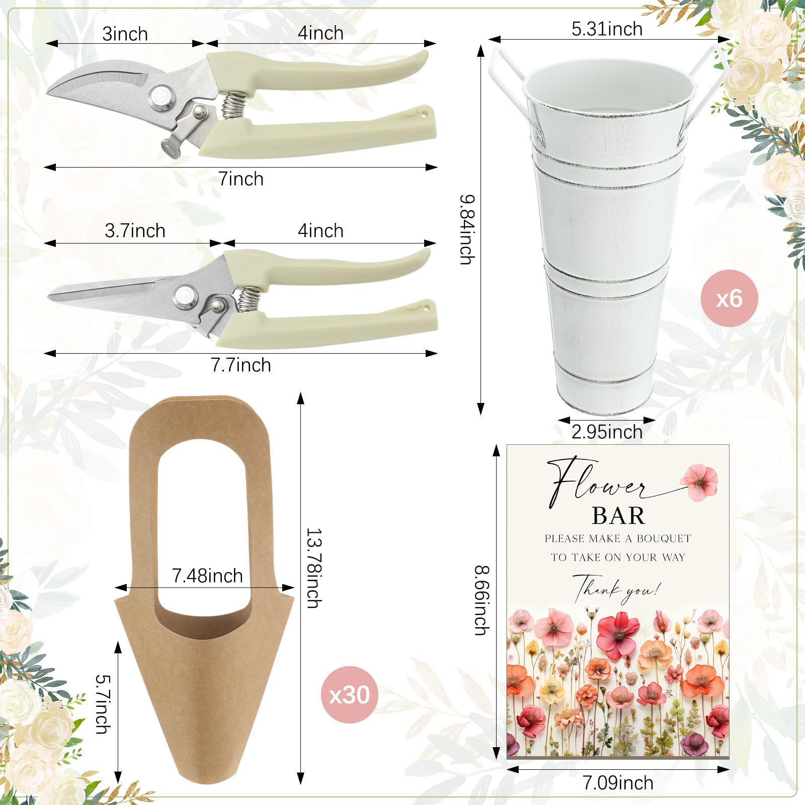 LEIFIDE Flower Bar Buckets Iron Buckets provide sturdy centerpiece displays