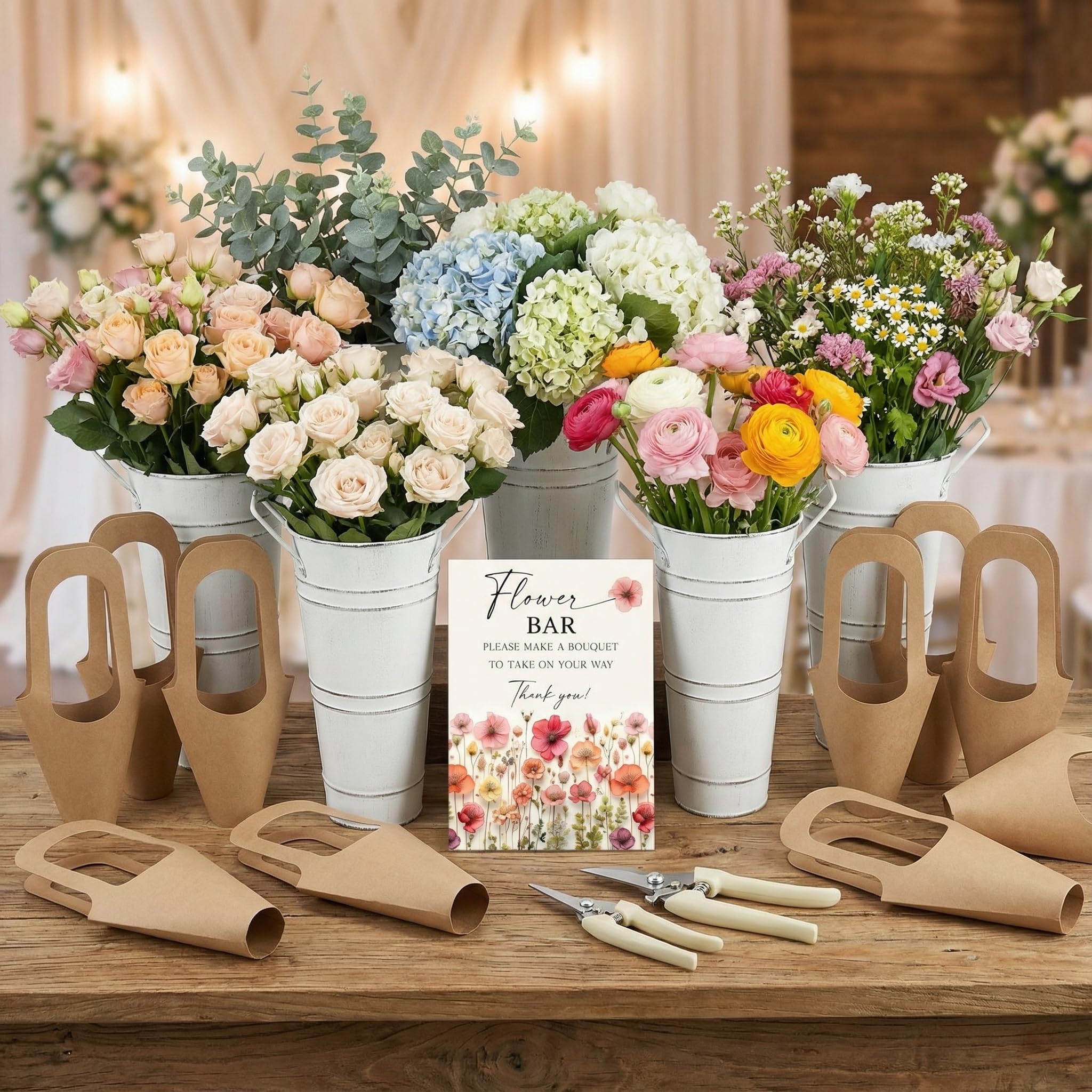 LEIFIDE Flower Bar Buckets Wood Sign enhances wedding welcome decor