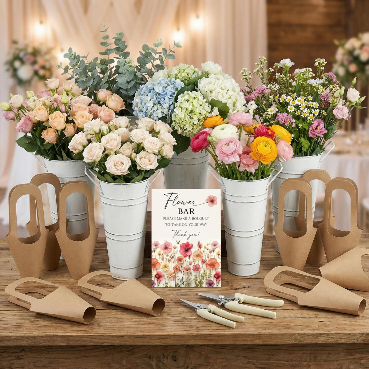 LEIFIDE Flower Bar Buckets Wood Sign enhances wedding welcome decor