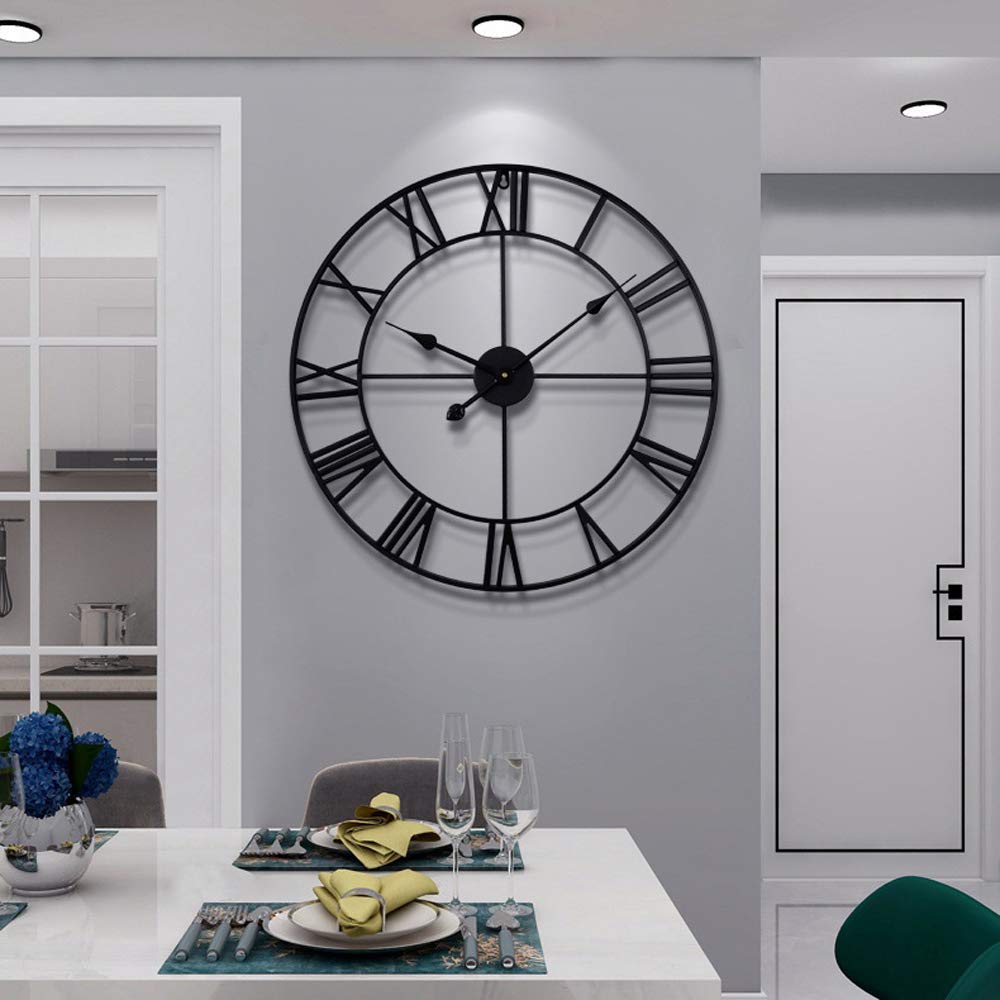 LEIKE large wall clock front view with 24in metal frame for modern living rooms