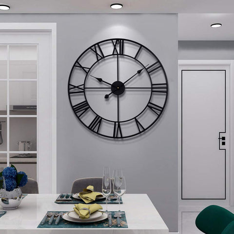 LEIKE large wall clock front view with 24in metal frame for modern living rooms