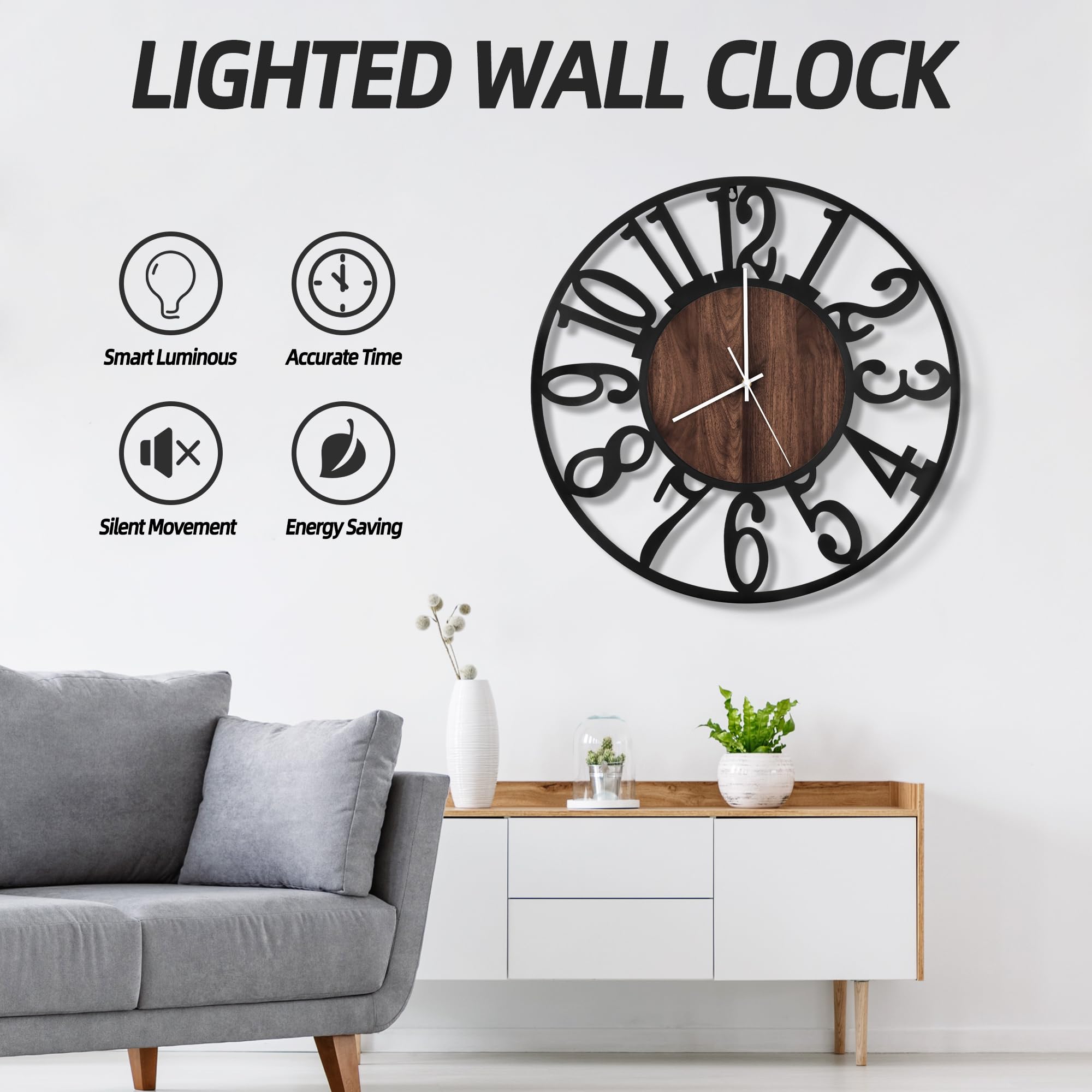 LEIKE night-time illumination highlights the wooden face at dusk