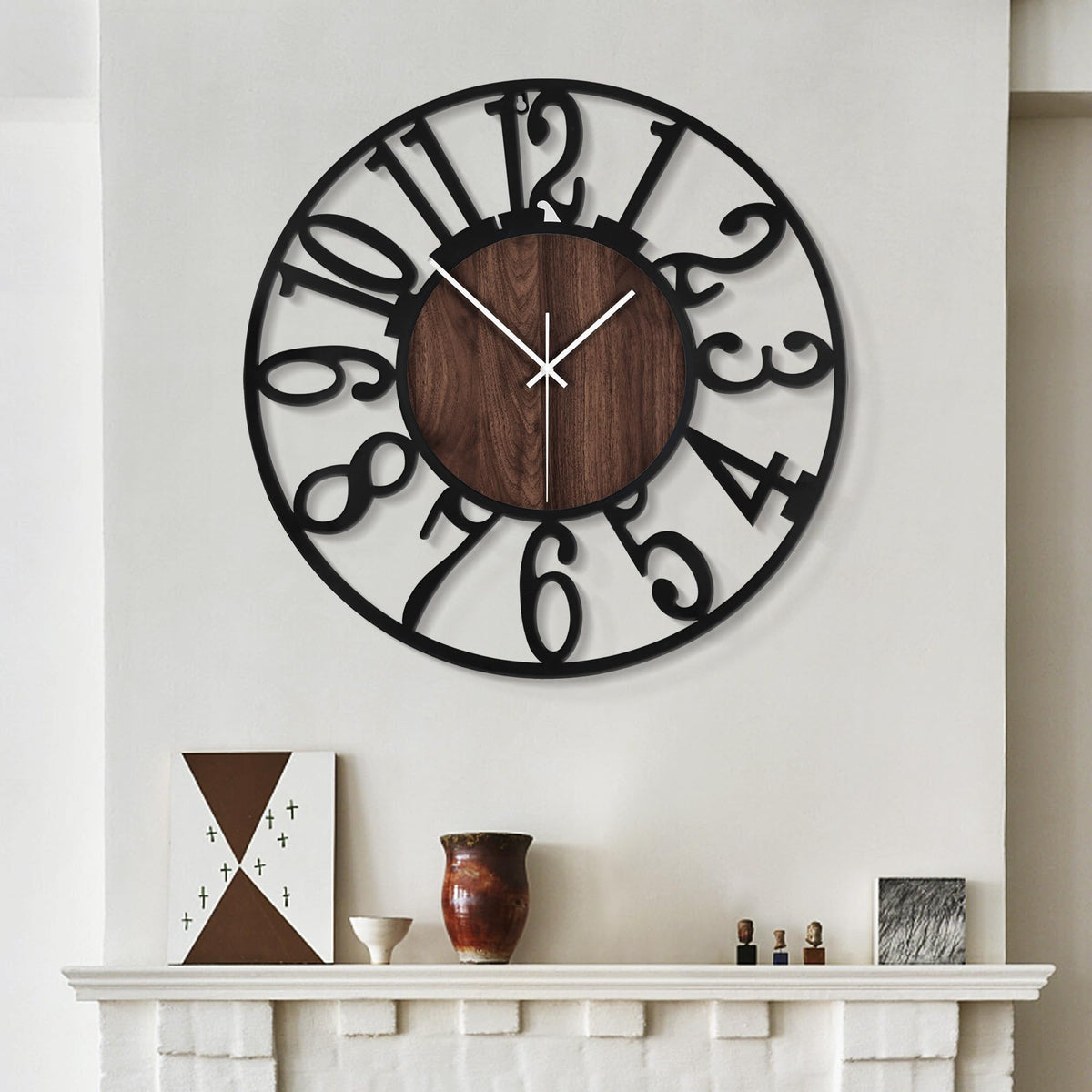 LEIKE large wall clock with hollow retro design for bold living room decor.
