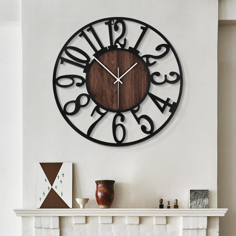 LEIKE large wall clock with hollow retro design for bold living room decor.