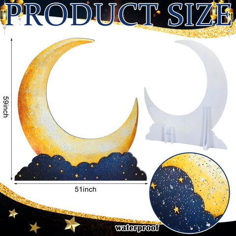 Leinuosen crescent moon standup in gold, ideal for event decorations and a stage focal point.