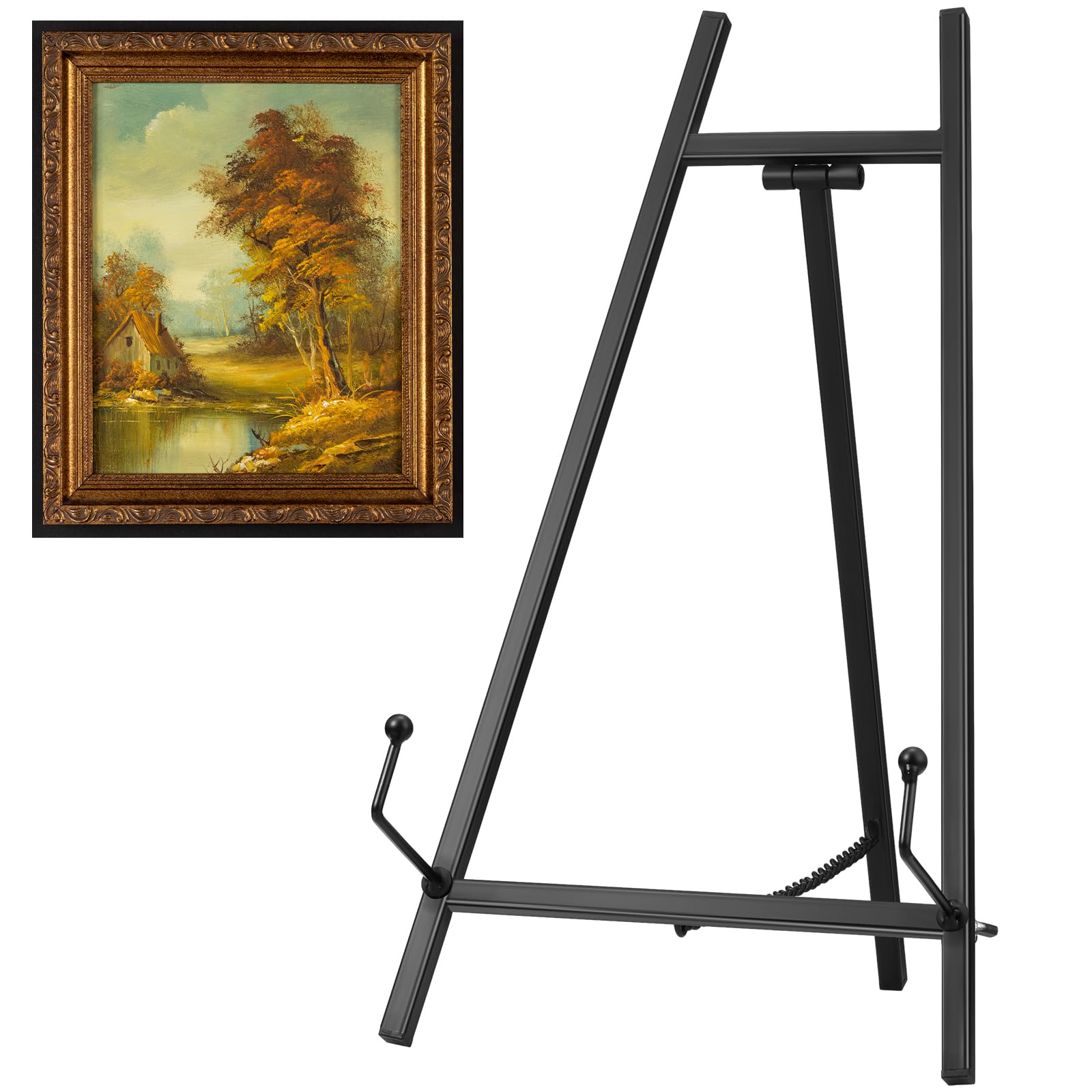 Leinuosen metal easel stand, front view, ideal for elegant tabletop displays
