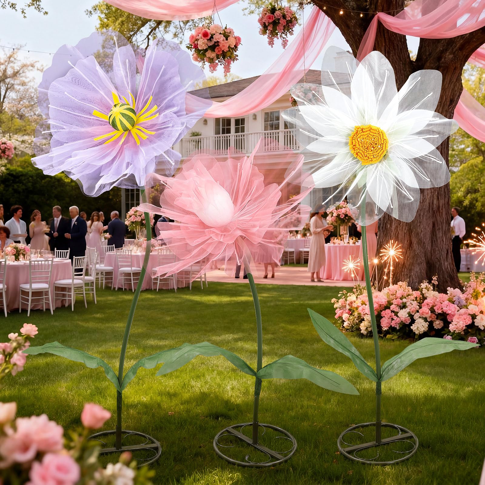 Leinuosen giant mesh pink flower on a stand for elegant wedding backdrops