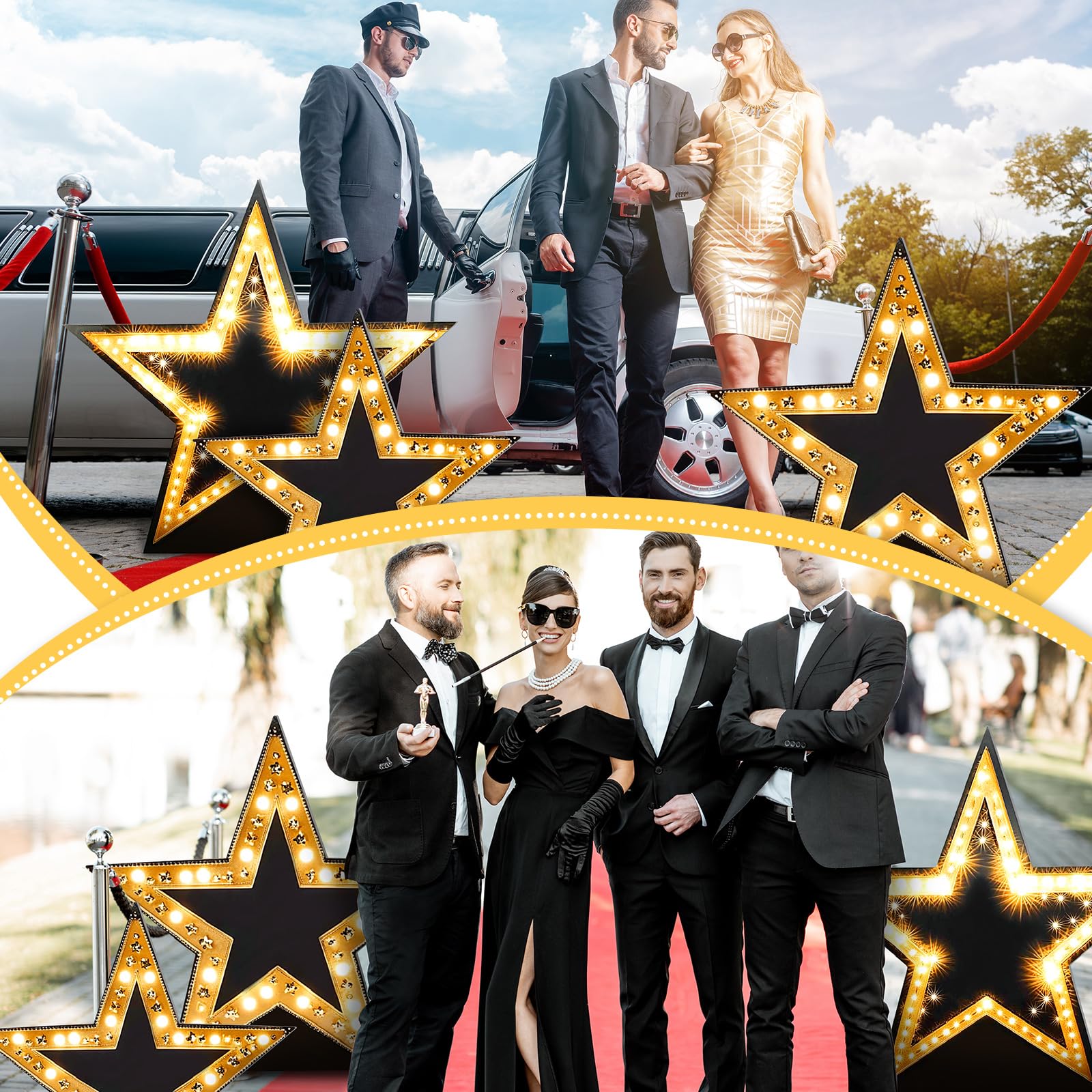 Leinuosen multi-size star stands create a layered backdrop for depth.