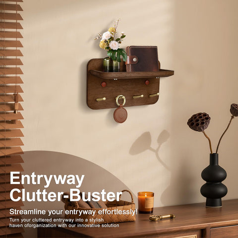 LEIRUOTM vintage brown solid wood with brass hooks adds warm, timeless style.