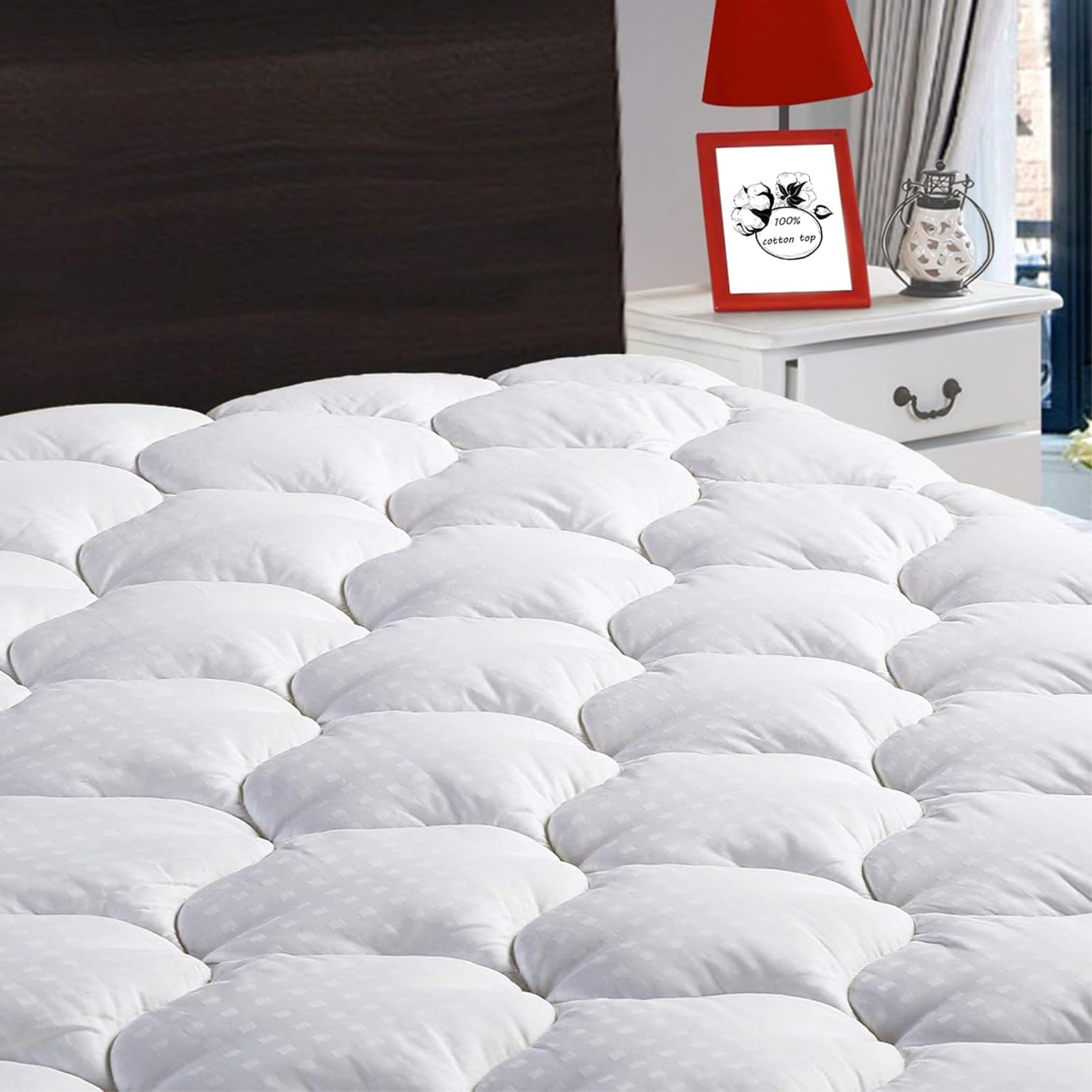 LEISURE TOWN cotton queen mattress pad with soft top cover for breathable comfort.