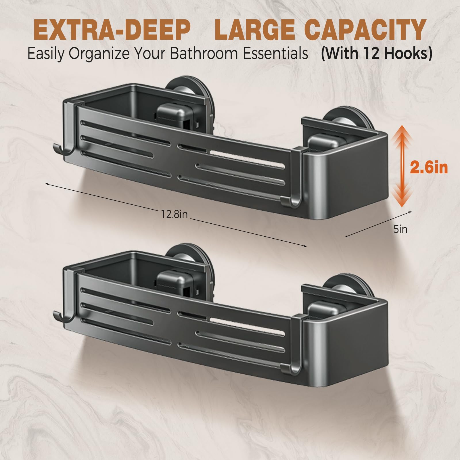 Suction cup caddy holds up to 22 pounds on smooth surfaces