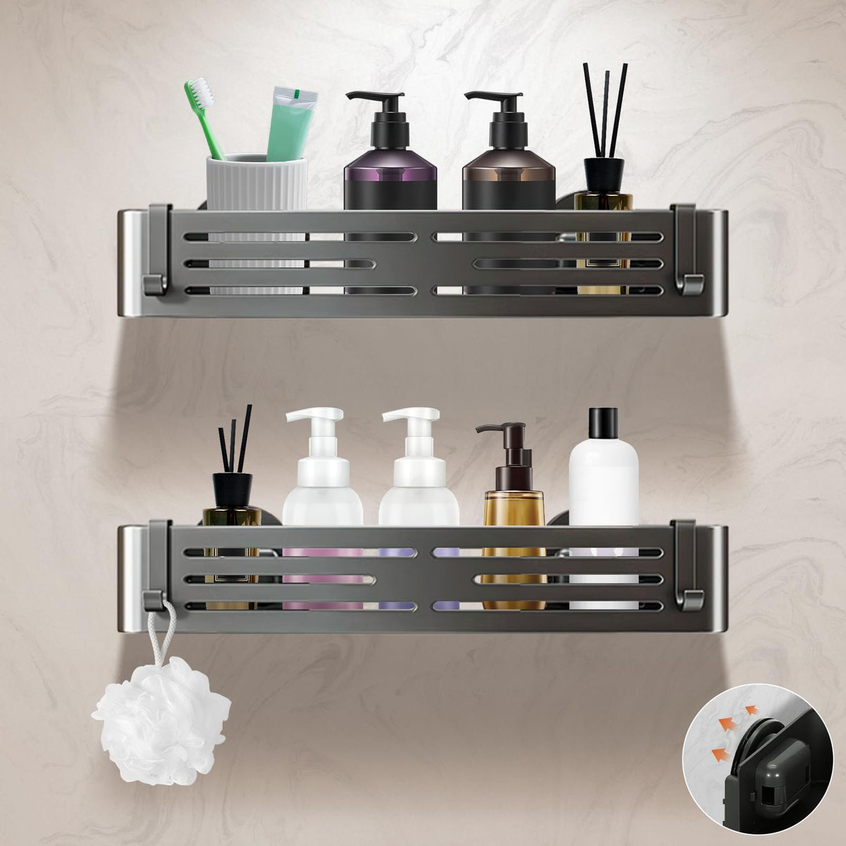 Lekesky suction cup shower caddy on smooth wall with secure grip for shower items