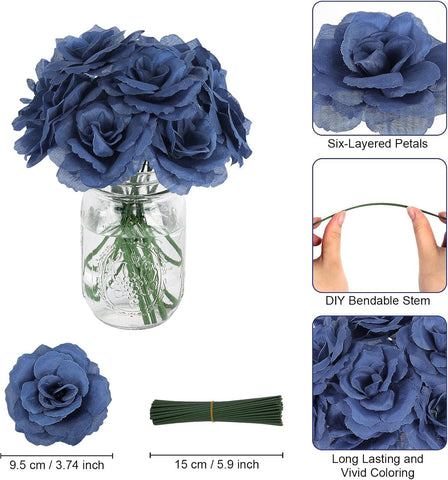 LELEE royal blue rose stems 6in for flexible arrangements