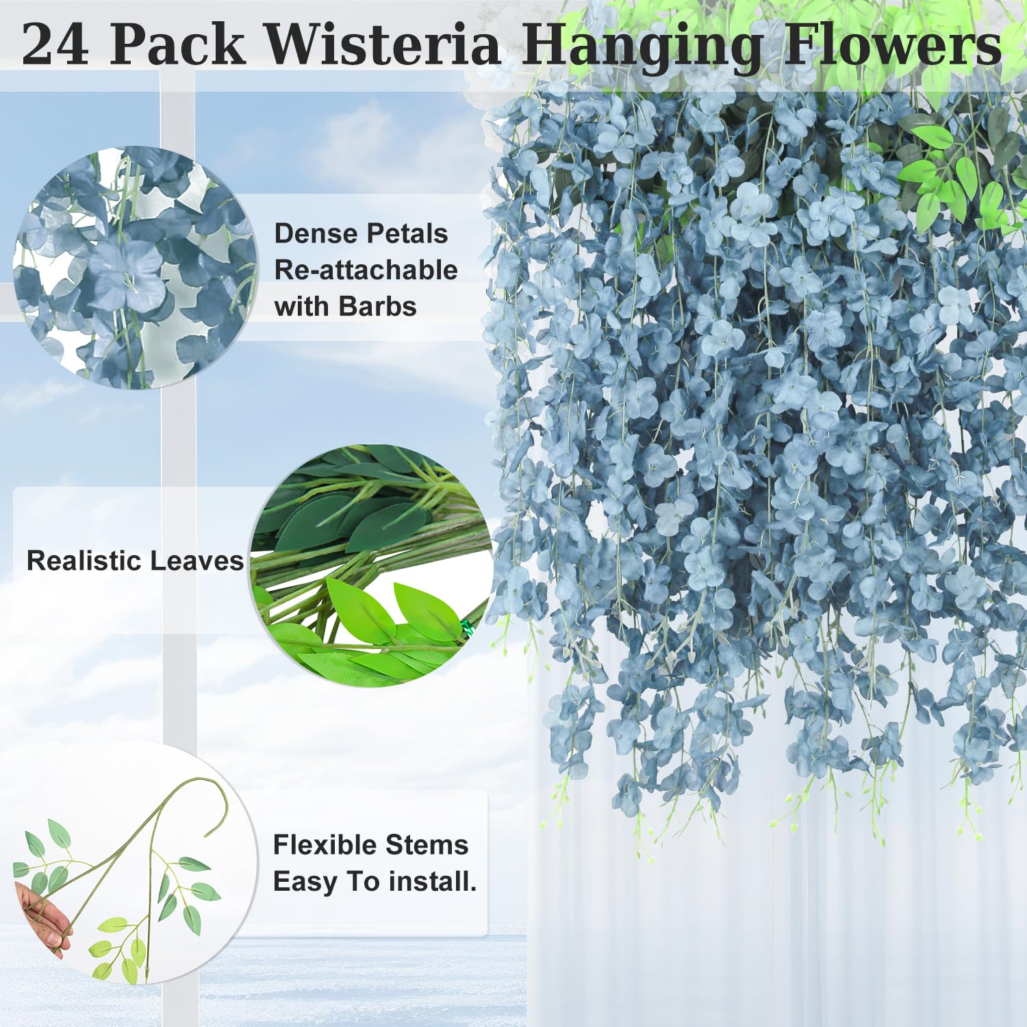 LELEE wisteria hanging flowers dusty blue wall-arch decor for romantic backdrops