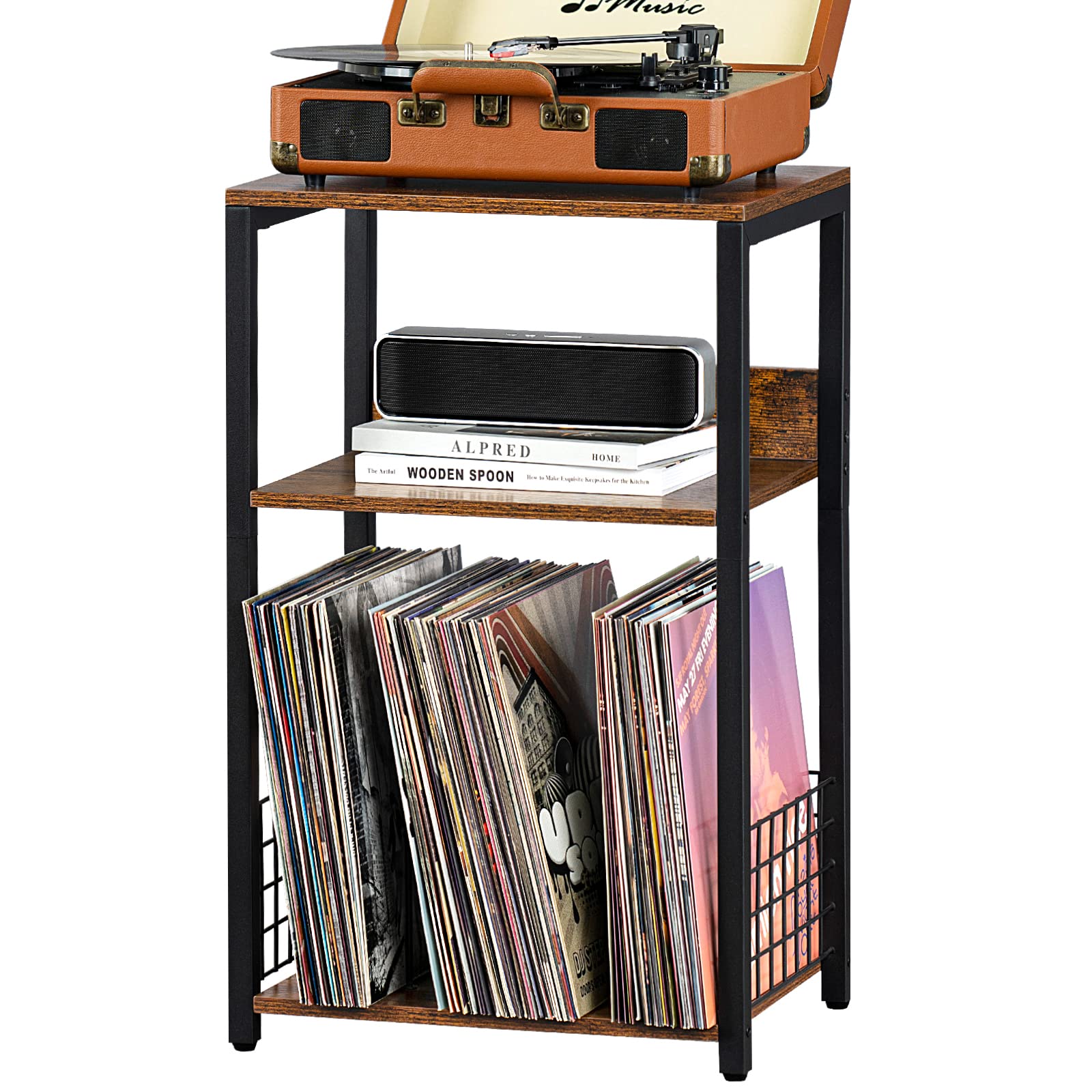 LELELINKY 3-tier end table with a spacious top surface for turntables.