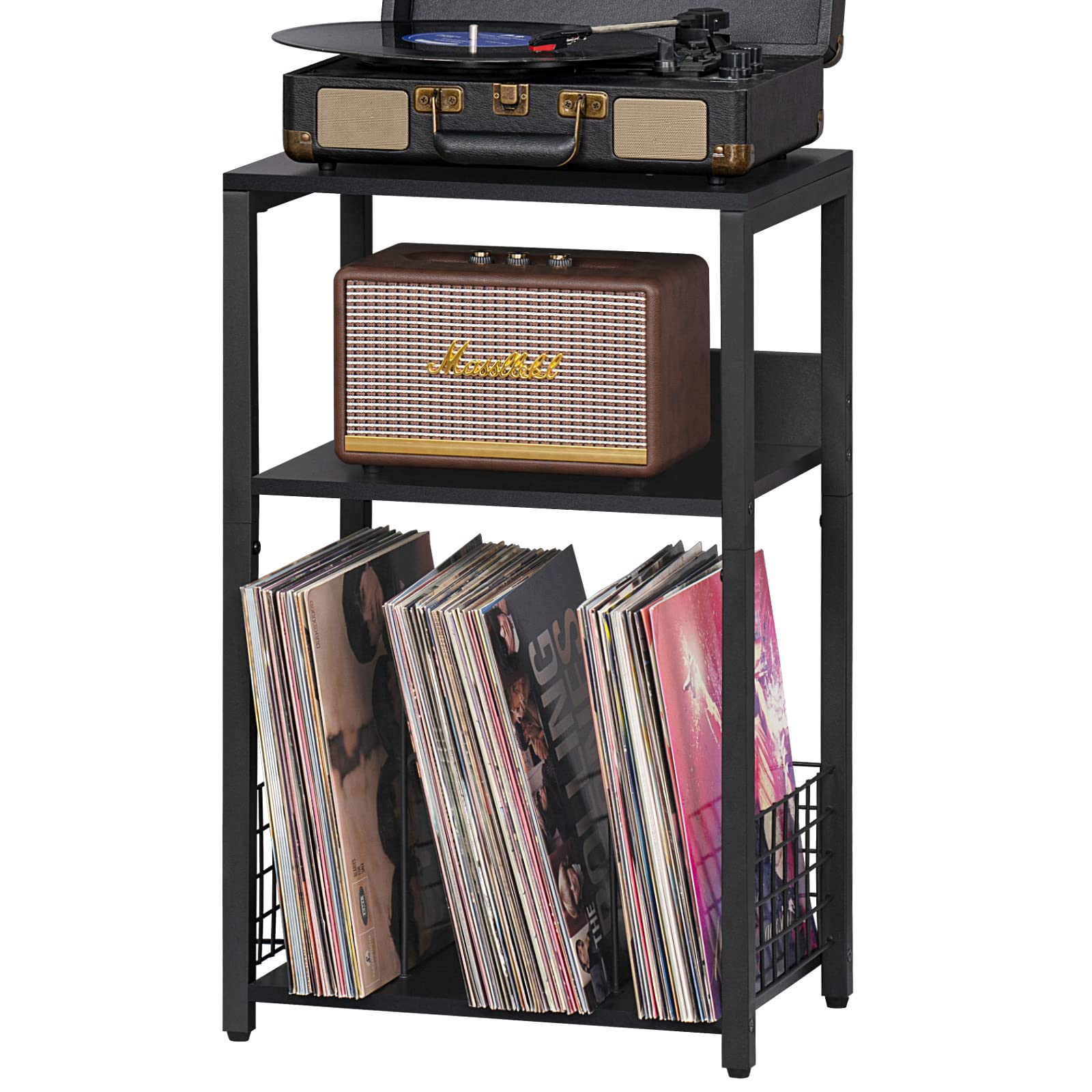 LELELINKY black end table front view shows a slim profile for small living rooms.