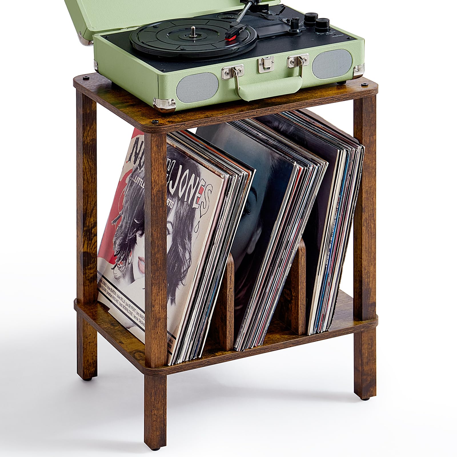 LELELINKY 2-tier stand front view with a spacious top for a turntable.