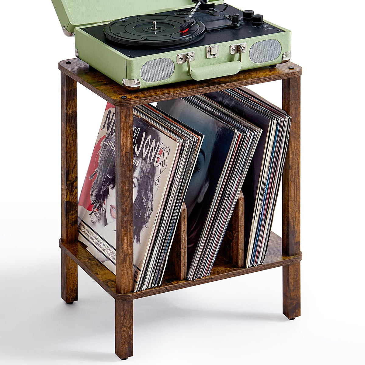 LELELINKY 2-tier stand front view with a spacious top for a turntable.