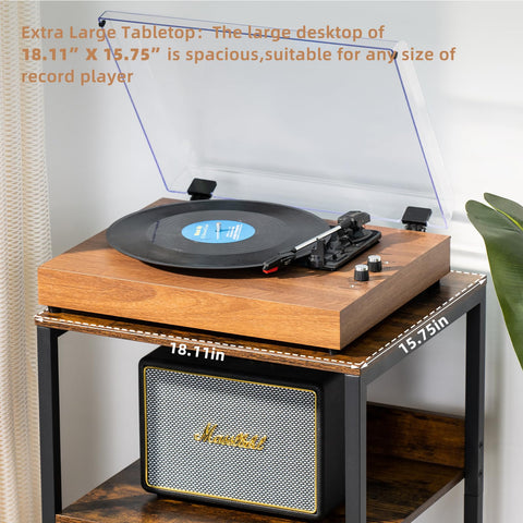 LELELINKY large brown record player stand fits living rooms, bedrooms, or offices