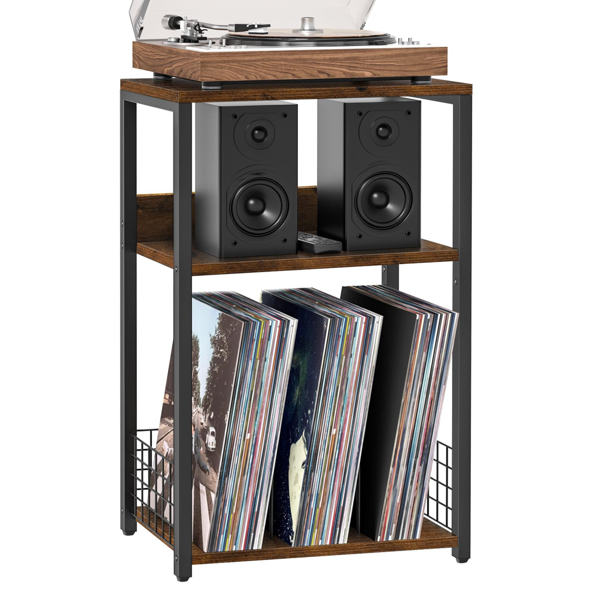 LELELINKY large brown record player stand top table ready for your turntable and accessories