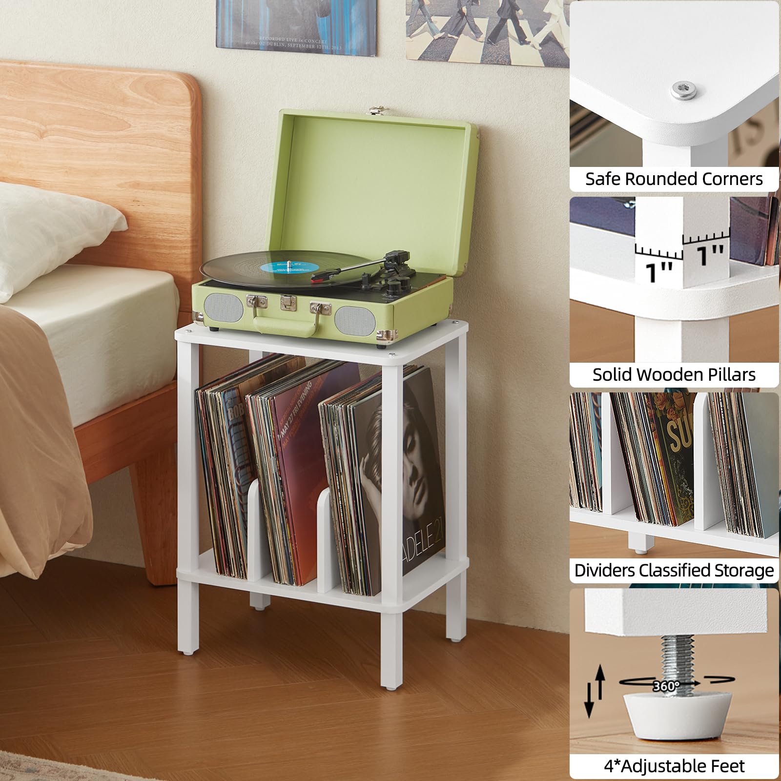 LELELINKY multi-functional end table doubles as sofa side table and vinyl rack