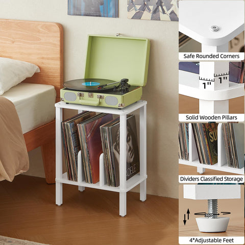 LELELINKY multi-functional end table doubles as sofa side table and vinyl rack