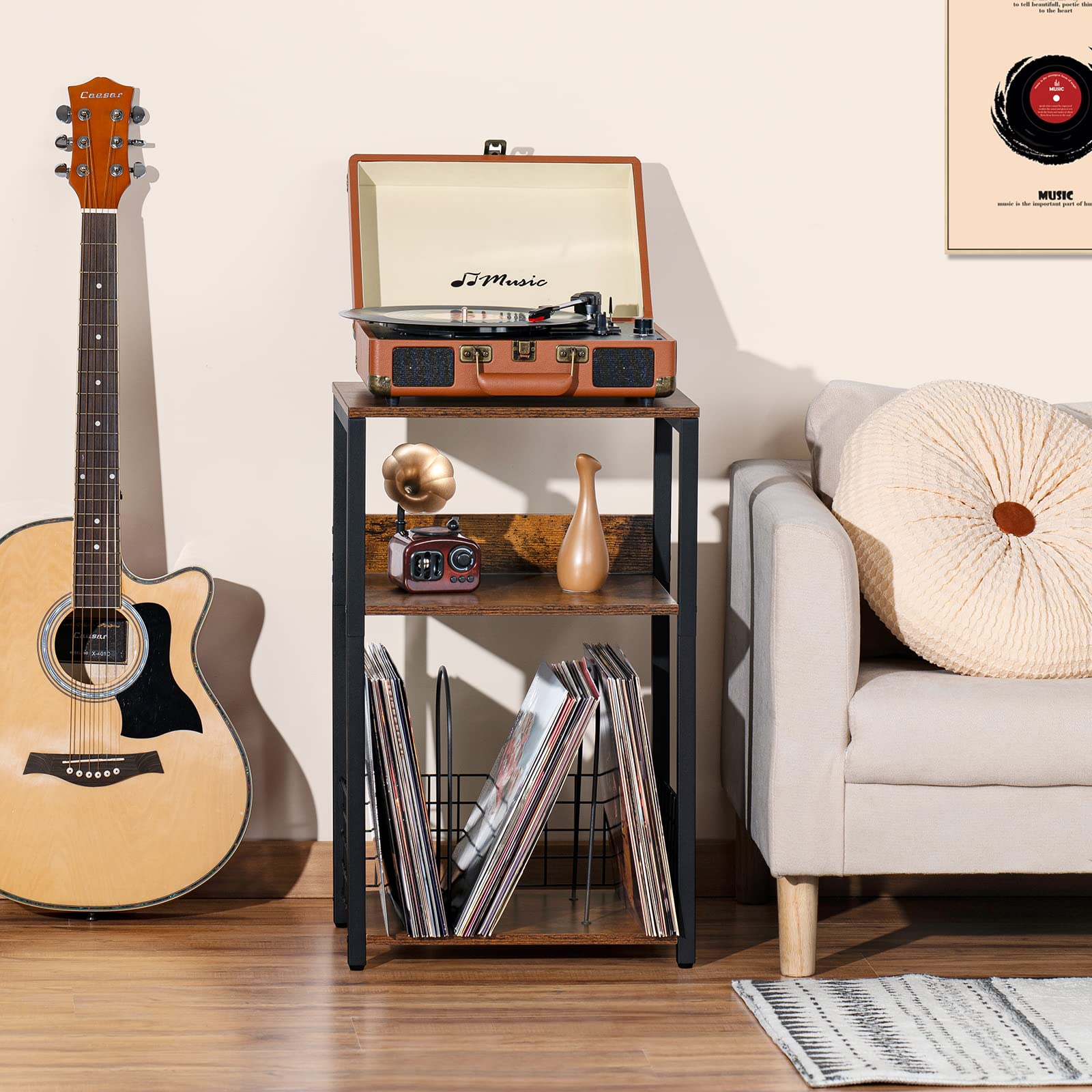 LELELINKY record player stand with shelves holding up to 100 albums.